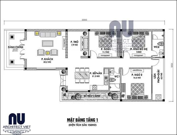 nhà cấp 4 3 phòng ngủ 1 phòng thờ