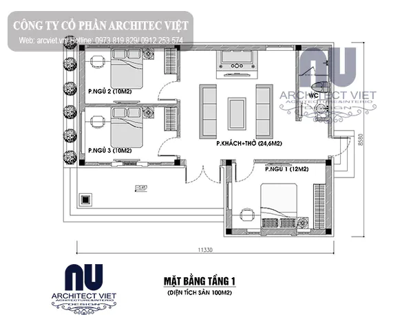 nhà cấp 4 3 phòng ngủ 1 phòng thờ