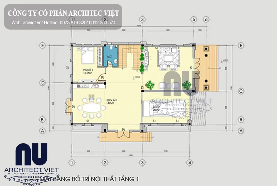 công năng tầng 1 nhà 3 tầng 1 tum 120m2