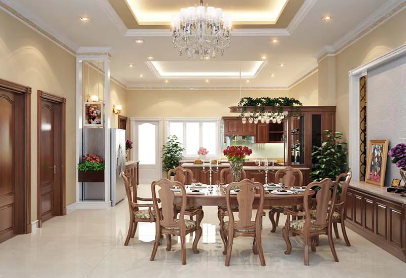 thiết kế phòng ăn nhà mái thái 3 tầng 120m2