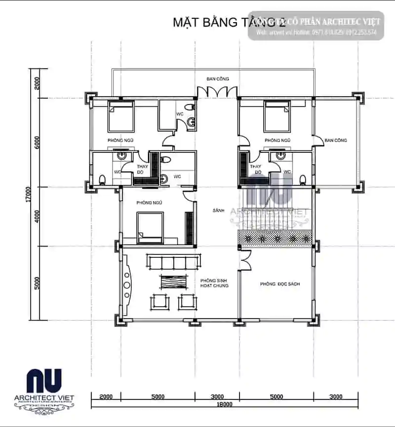 bố trí mặt bằng công năng tầng 2