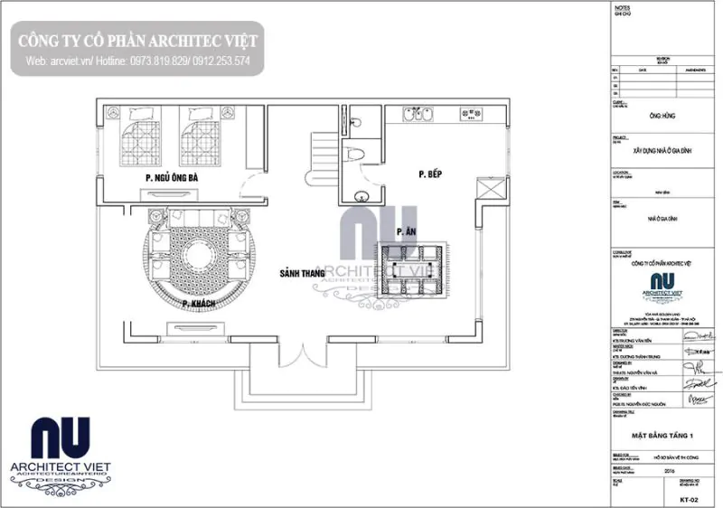 công năng tầng 1 biệt thự 2 tầng tân cổ điển 100m2