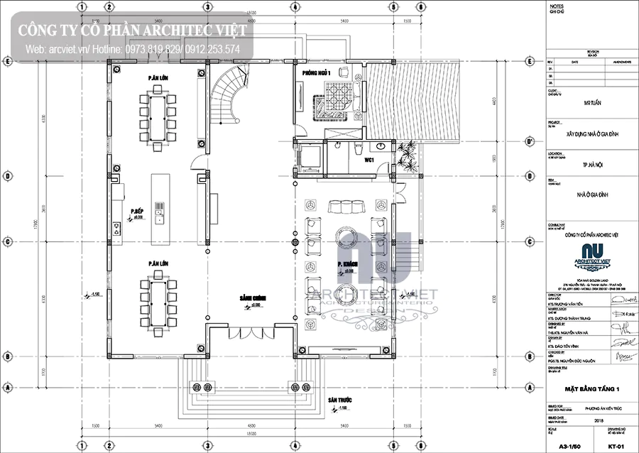 Mặt bằng công năng tầng 1 biệt thự tân cổ điển 340m2