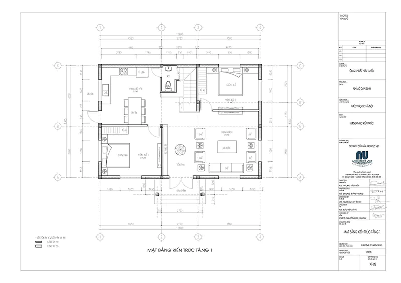 thiết kế mặt bằng tầng 1 biệt thự 2 tầng