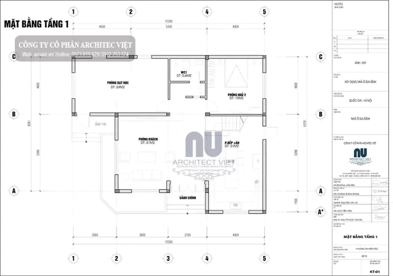 Mặt bằng công năng trong ngôi nhà 3 tầng 125m2 tại Quốc Oai Hà Nội