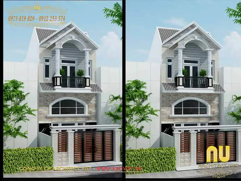 mẫu nhà ống 2 tầng kiểu Pháp 90m2