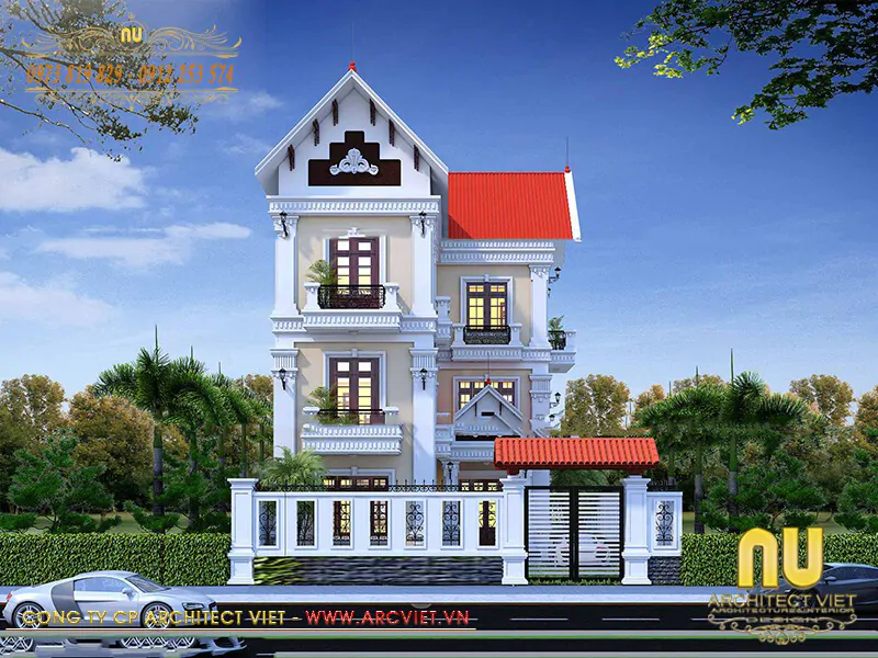 mẫu nhà đẹp 3 tầng hình chữ L