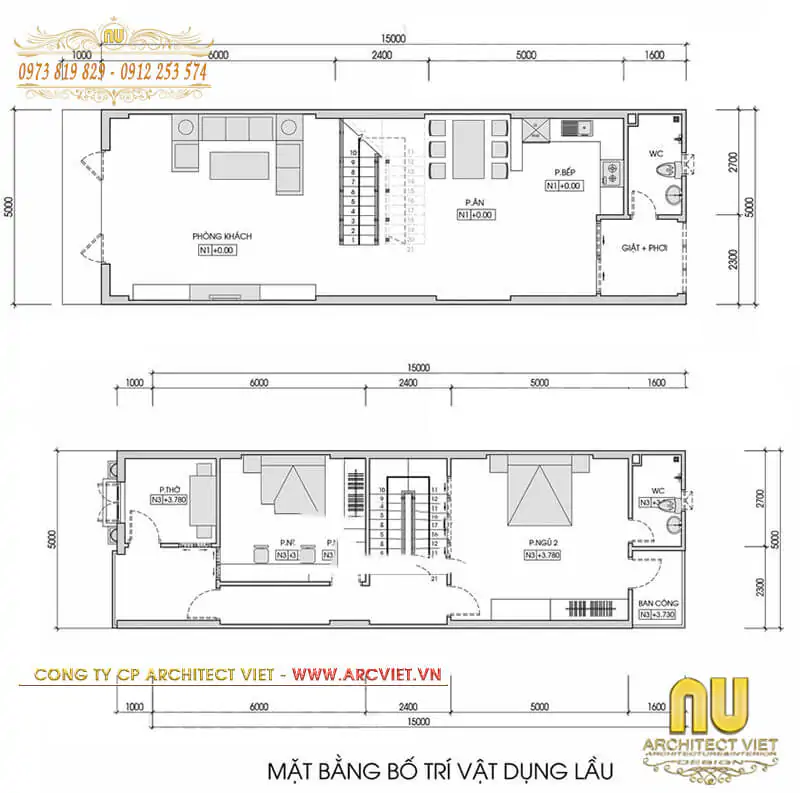 các mẫu nhà 2 tầng 6x12m được thiết kế bởi Architec Việt