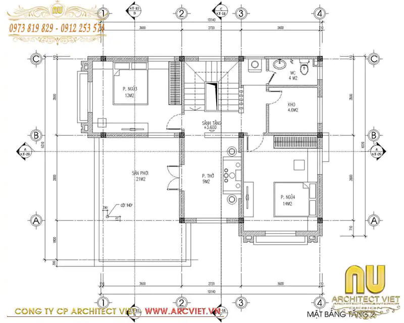 mẫu nhà 2 tầng 9x10m