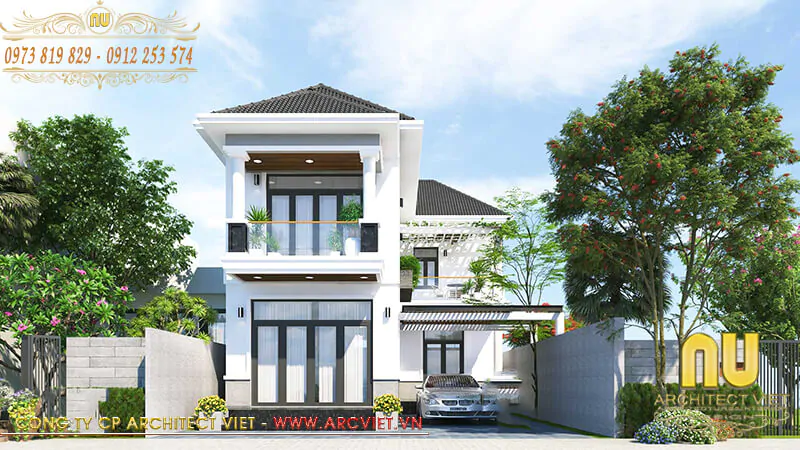 mẫu nhà 2 tầng chữ L 100m2