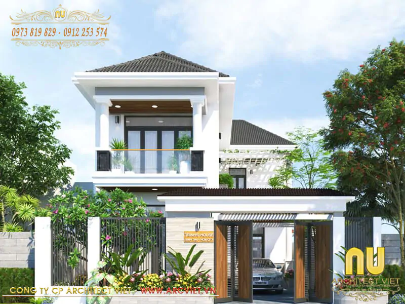 mẫu nhà 2 tầng chữ L 100m2