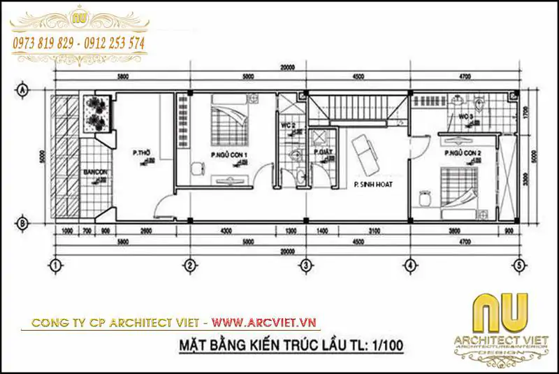 mẫu nhà 2 tầng đẹp 5x16m