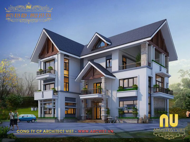 mẫu nhà 3 tầng chữ l 100m2