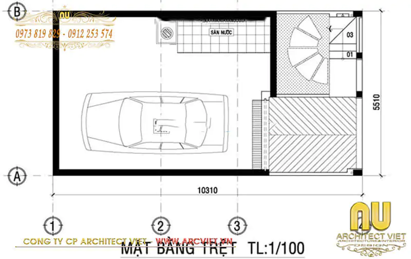 thiết kế nhà đẹp 3 tầng diện tích 5x15m