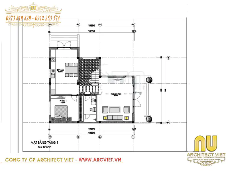 Hình ảnh mặt tiền mẫu nhà 1 trệt 1 lầu 3 phòng ngủ