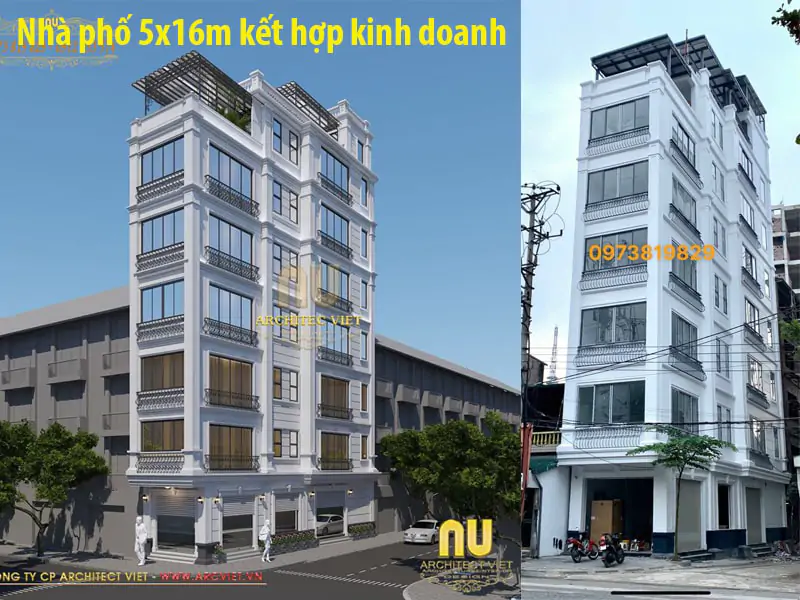 Mẫu nhà phố ngang 5m sâu 16m kết hợp kinh doanh 7 tầng2 mặt tiền