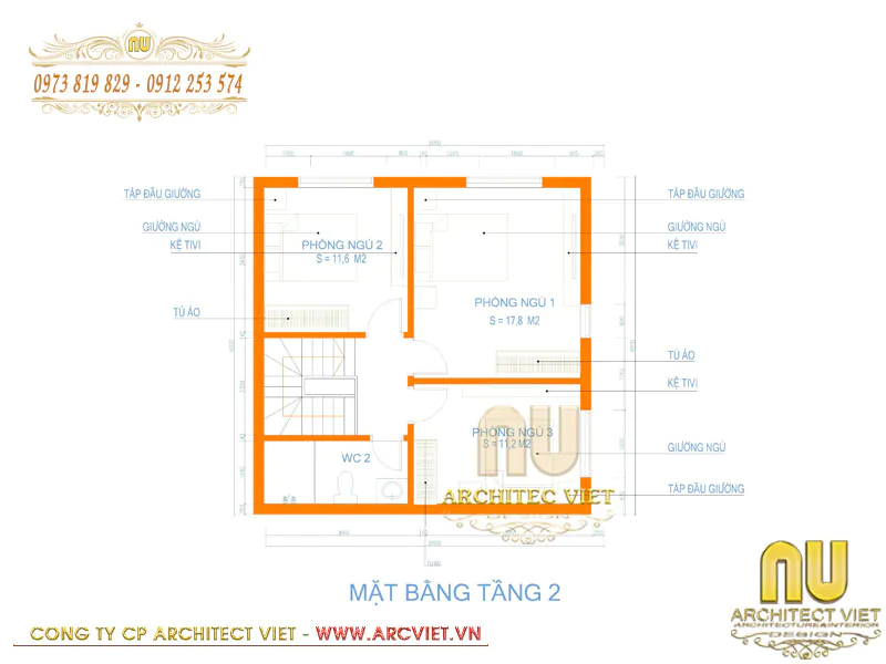 Bản vẽ thiết kế mặt bằng tầng 2 