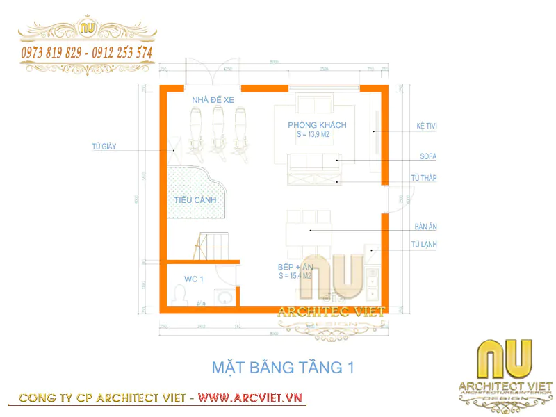 mẫu thiết kế nhà vuông 8x8m