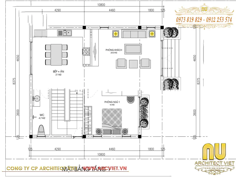 nhà vuông 2 tầng 80m2