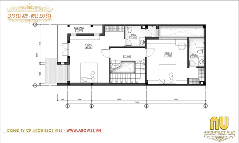 Mặt bằng công năng tầng 2 tiện nghi