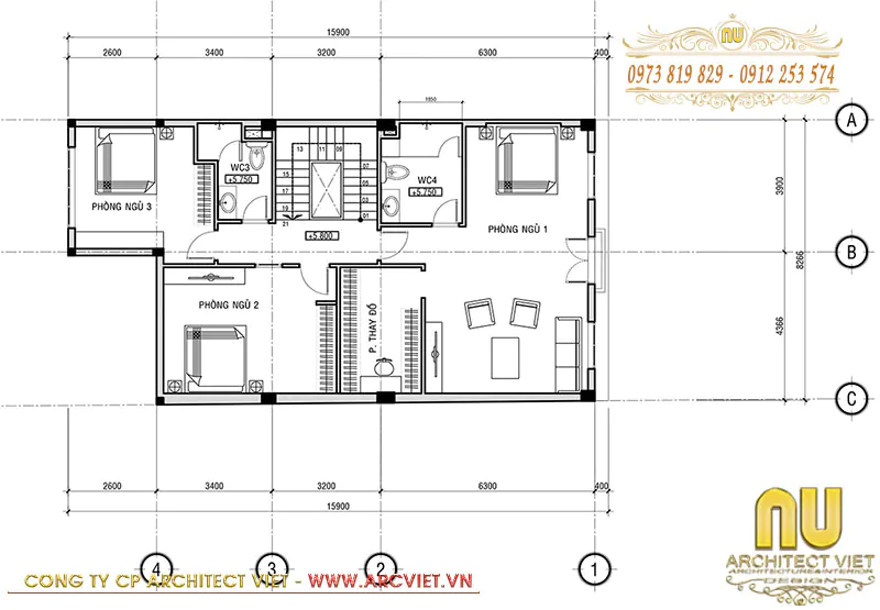 Bản vẽ thiết kế kết hợp nhà ở 108m2 tại tầng 2