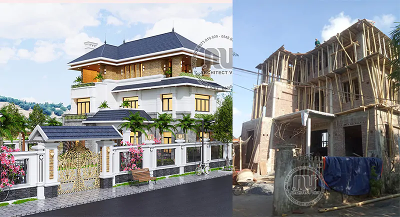 Thi công biệt thự 3 tầng mái nhật đẹp 100m2