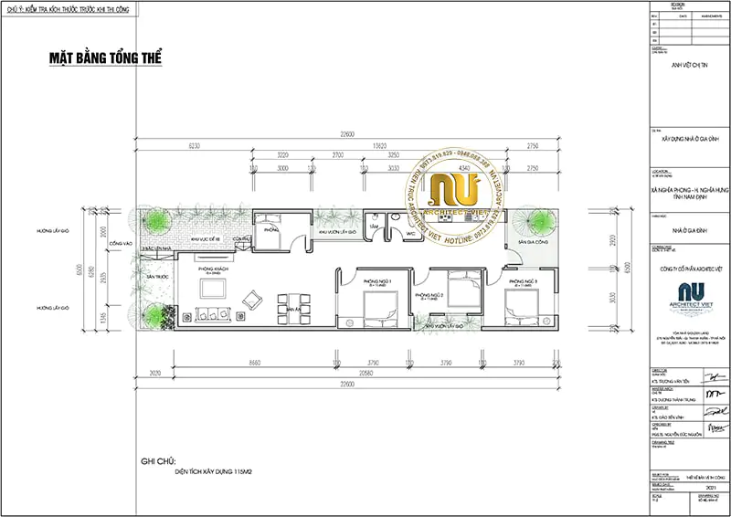 Mặt bằng nhà cấp 4 ngang 6m dài 22m