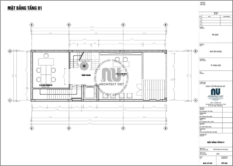 Mặt bằng tầng lửng trong mẫu nhà ống 6 tầng 1 tum 