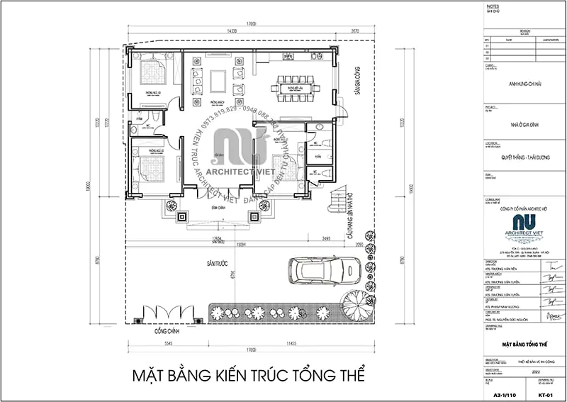 Mặt bằng tổng thể khu đất xây dựng công trình nhà thờ 3 gian sơn giả gỗ kết hợp nhà ở