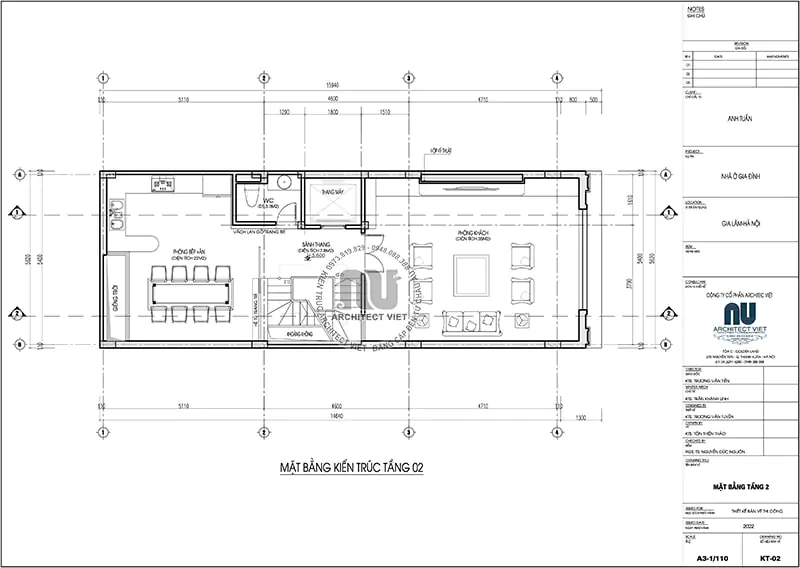 Mặt bằng tầng 2 nhà phố 5 tầng thiết kế theo kiến trúc pháp tân cổ điển