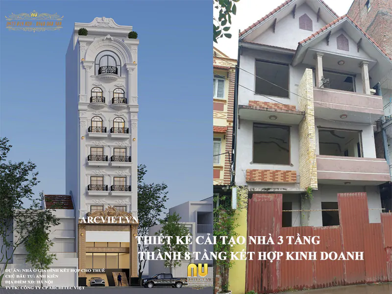 Cải tạo nhà 3 tầng thành 8 tầng kết hợp kinh doanh kiến trúc tân cổ điển siêu đẹp