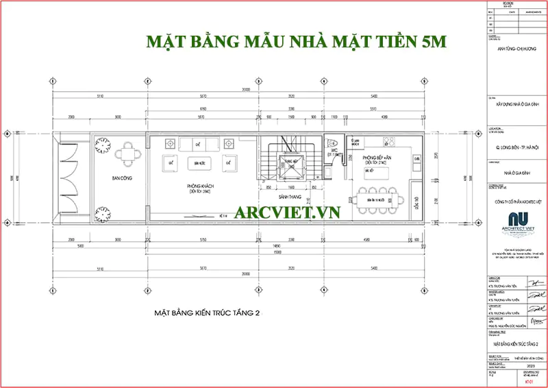 Nhà phố ngang 5m sâu 17m thiết kế trục thang bộ và thang máy ở giữa nhà