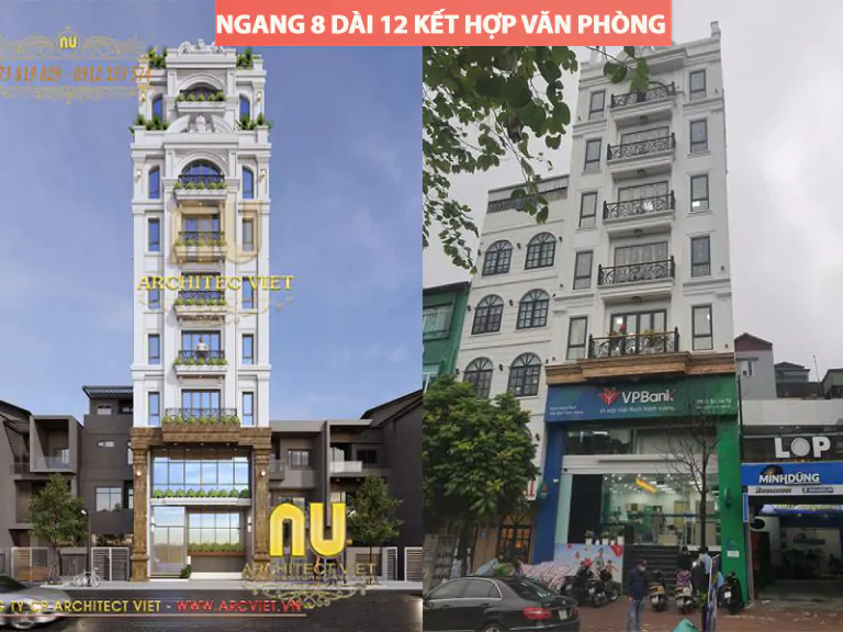 Mẫu thiết kế nhà ngang 8m dài 12m kết hợp văn phòng đẳng cấp