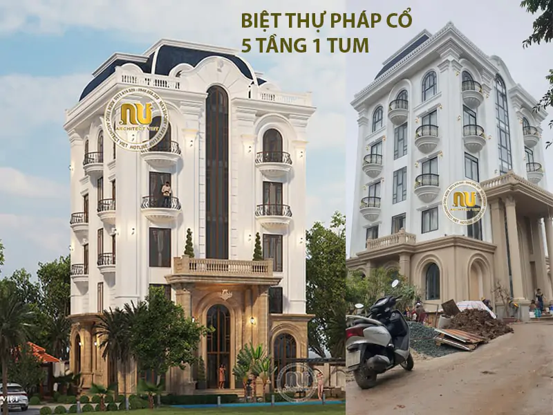 Biệt thự Pháp cổ điển 5 tầng 1 tum có bể bơi của nhà anh Quý ở Hoài Đức