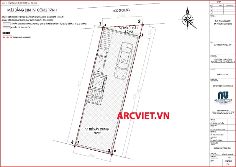 Mặt bằng định vị công trình xây ngôi nhà phố 5 tầng kết hợp văn phòng trên phố Kim Đồng 