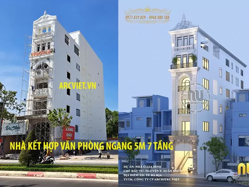 Mẫu nhà kết hợp kinh doanh 5x27m 7 tầng của gia đình anh Xây chị Khởi ở Thành Phố Bà Rịa Vũng Tàu