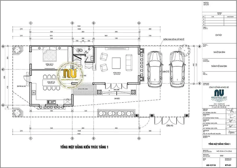 Mặt bằng công năng sử dụng tầng 1 trong mẫu nhà 3 tầng ngang 10m