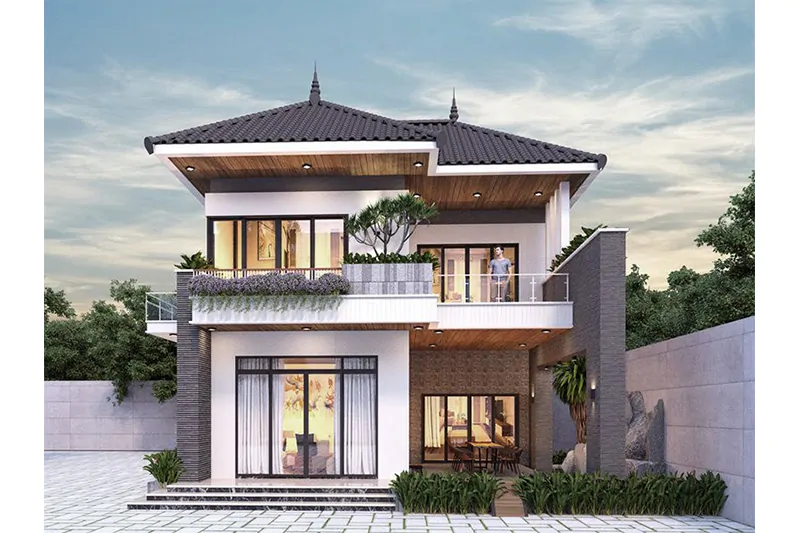 mẫu nhà ngang 10m 2 tầng