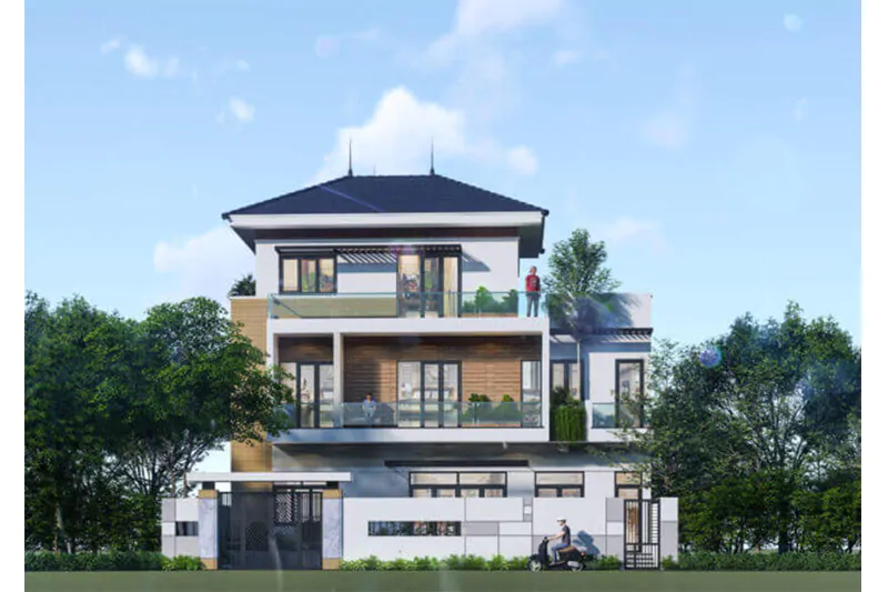 mẫu nhà ngang 10m 2 tầng