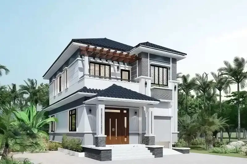 Mẫu nhà ngang 12m sâu 8m 2 tầng