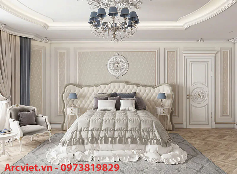 Nội thất phòng ngủ master được trang trí sang trọng bắt mắt thể hiện sự quyền lực của gia chủ