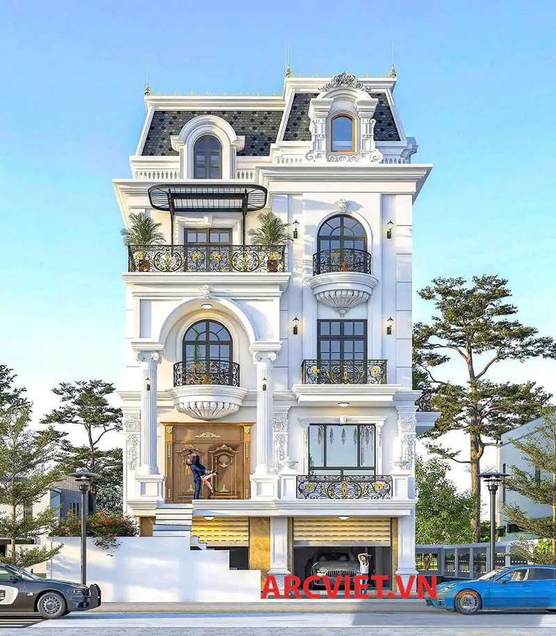 Mặt tiền biệt thự 4 tầng tân cổ điển kiến trúc pháp kết hợp kinh doanh