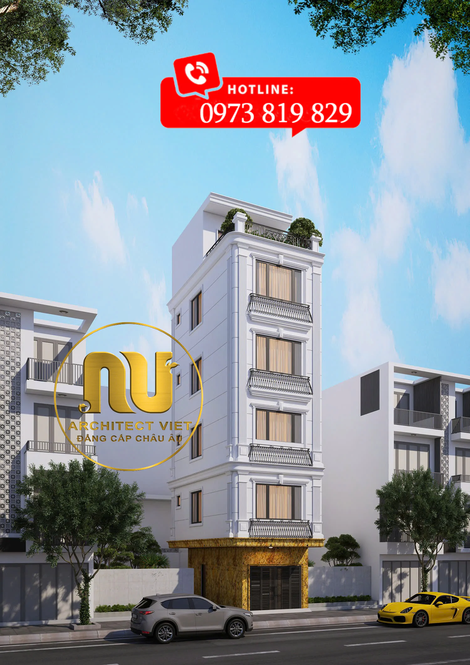 Mẫu Nhà Ống 5 Tầng Tân Cổ Điển
