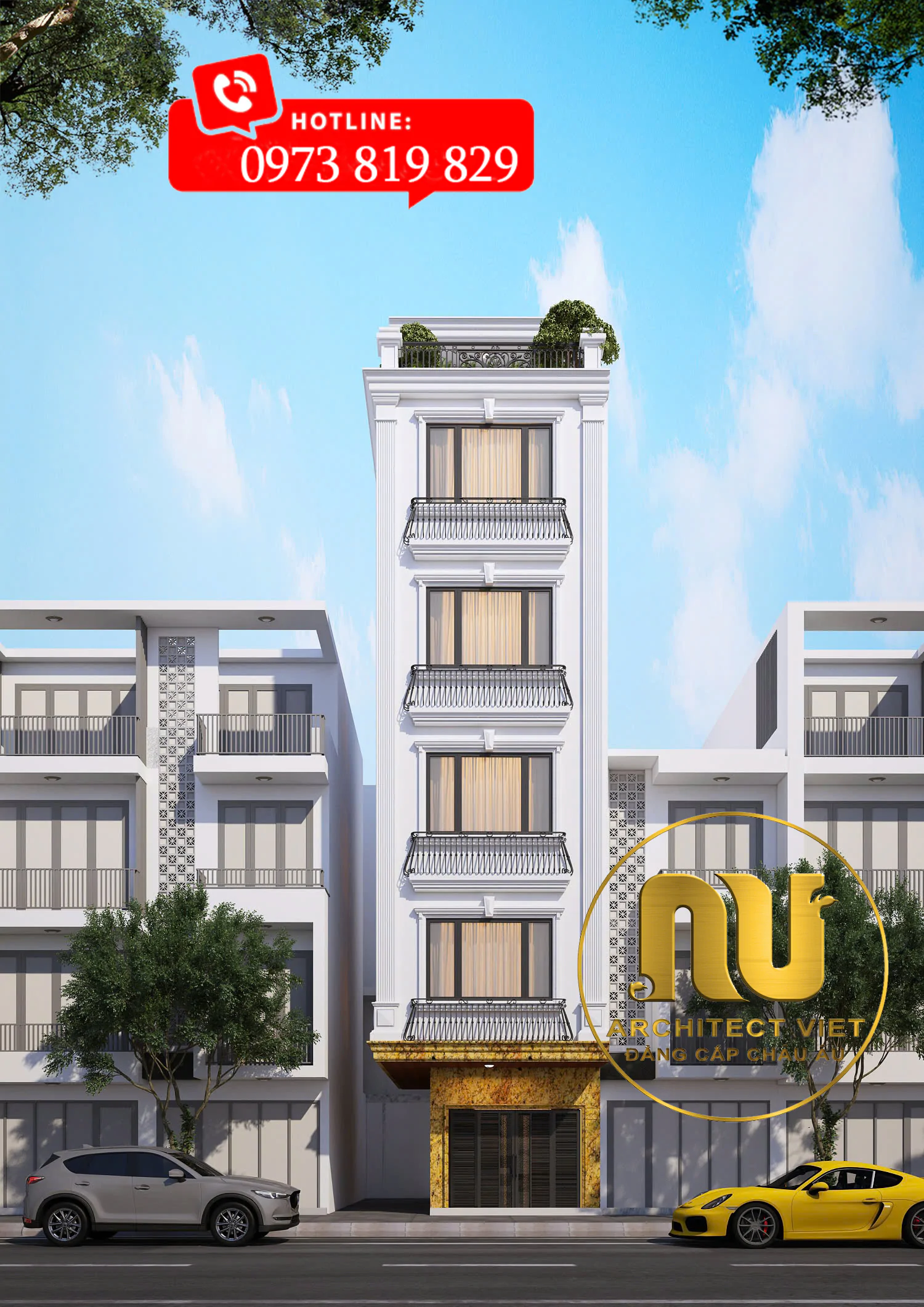Mẫu Nhà Ống 5 Tầng Tân Cổ Điển