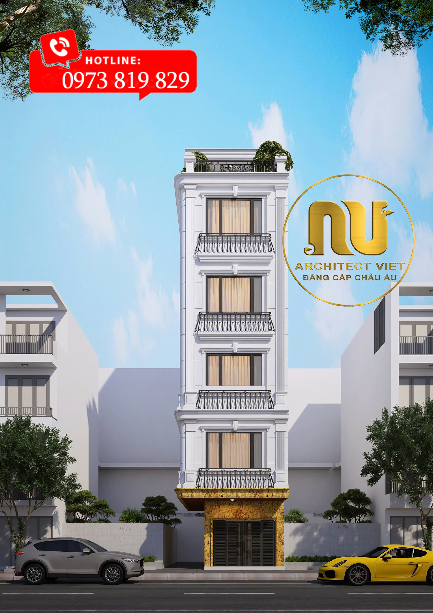 Mẫu Nhà Tân Cổ Điển Mặt Tiền 5m