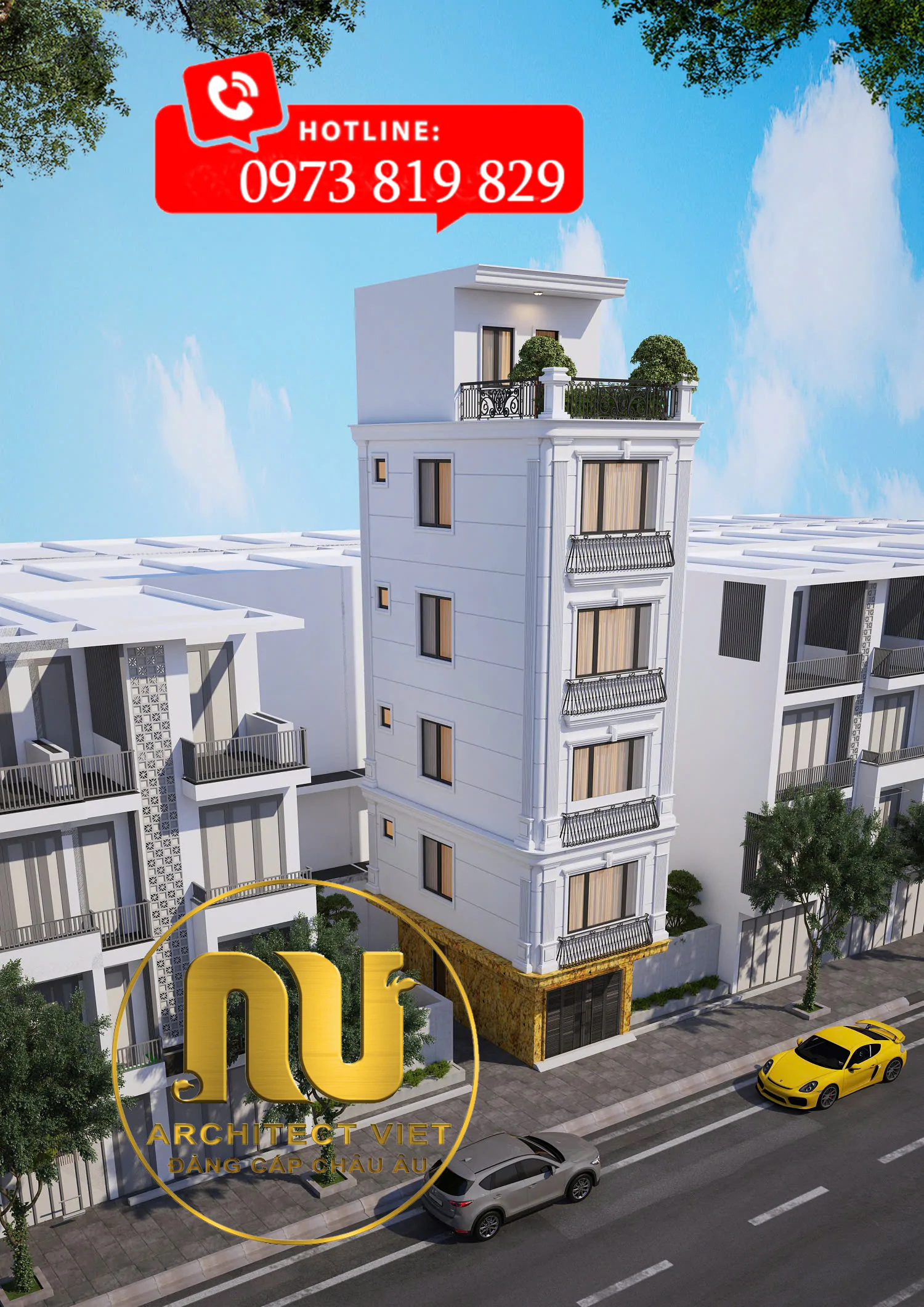Mẫu Nhà Tân Cổ Điển Mặt Tiền 5m