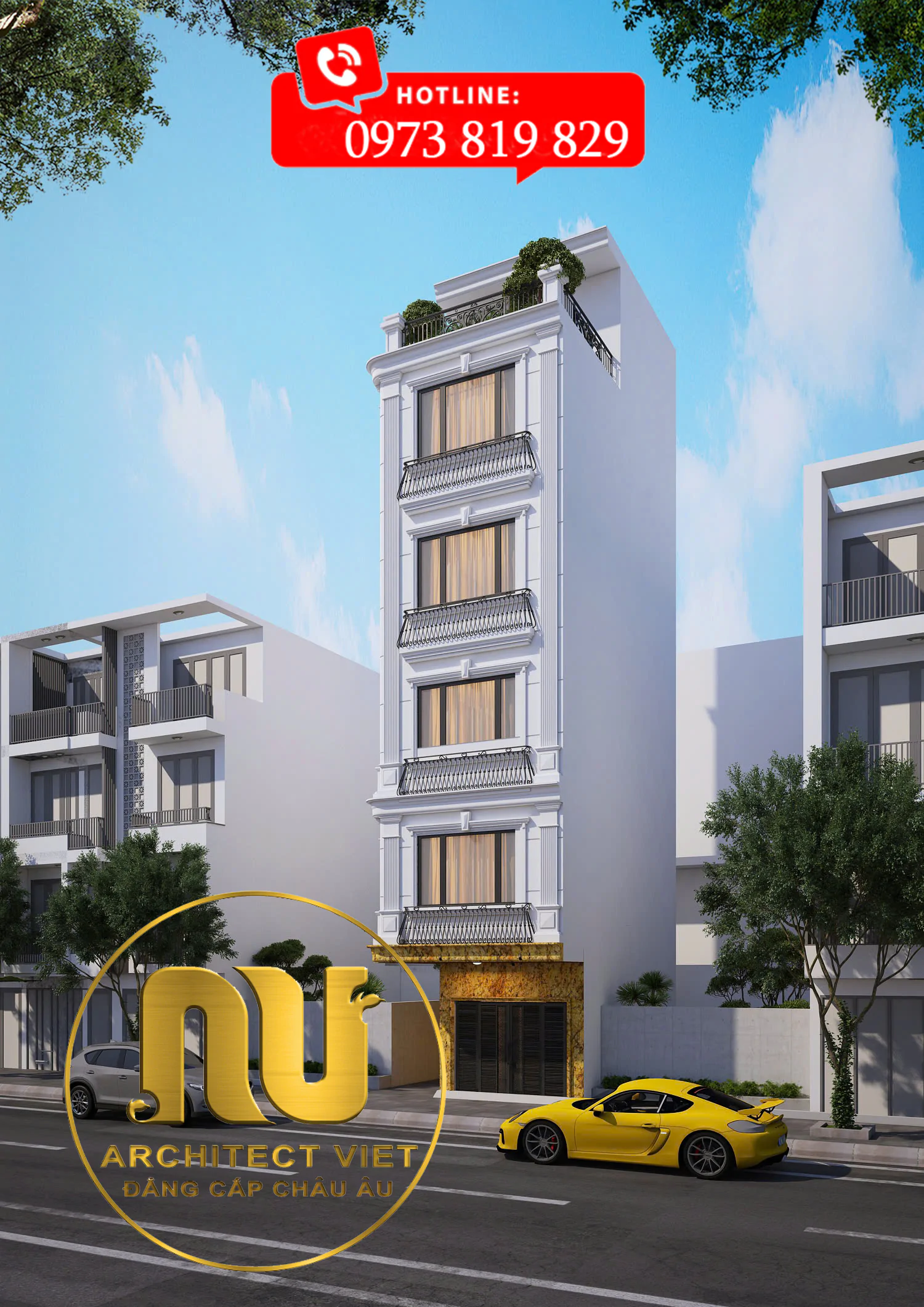 Mẫu Nhà Tân Cổ Điển Mặt Tiền 5m