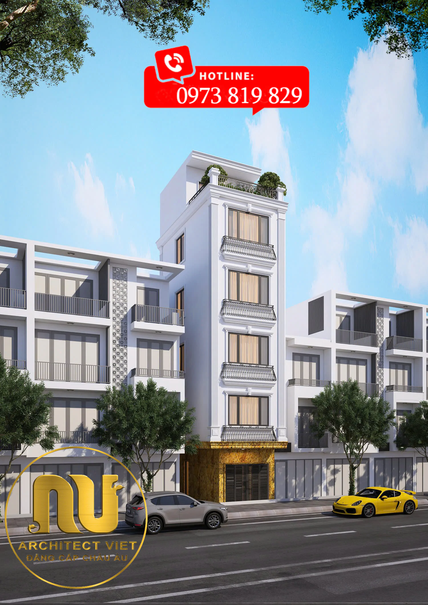 Mẫu Nhà Tân Cổ Điển Mặt Tiền 5m