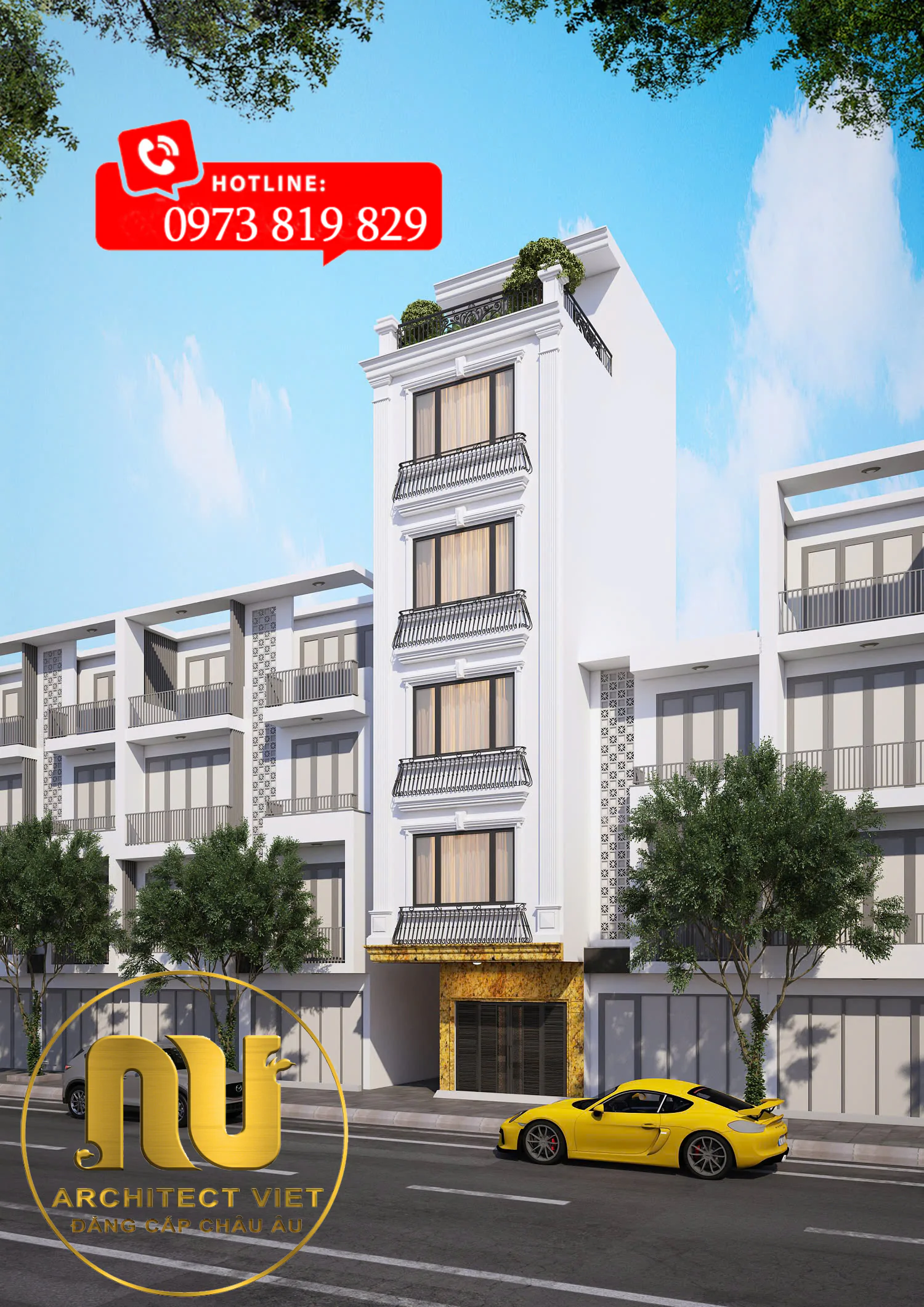 Mẫu Nhà Tân Cổ Điển Mặt Tiền 5m