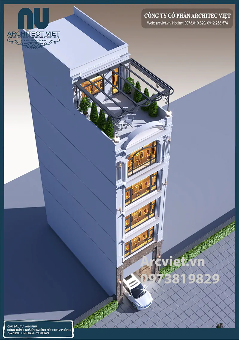 Ngôi nhà phố mặt tiền 5m được xây dựng theo kiến trúc tân cổ điển sang trọng bắt mắt